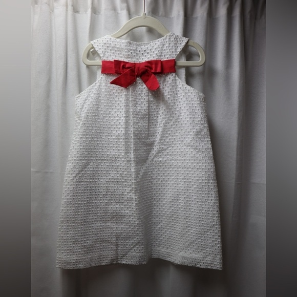 Puli Carrera White Eyelet White Pink Bow Cotton Dress- 5 - Picture 4 of 5
